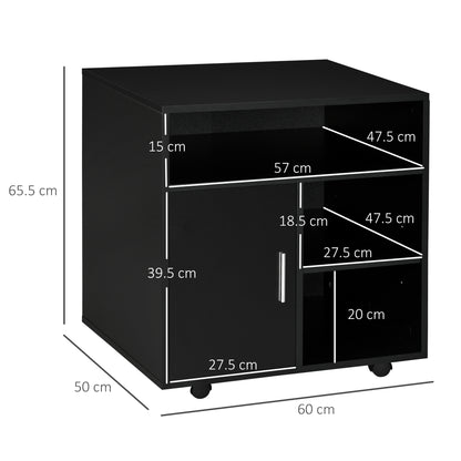 Multi-Storage Printer Stand Unit Office Desk Side Mobile Storage w/ Wheels Modern Style 60L x 50W x 65.5H cm - Black