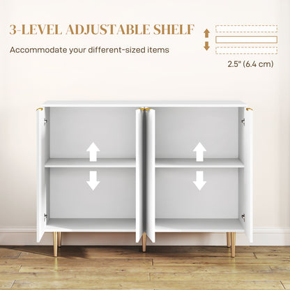Sideboard Buffet Cabinet, Modern Kitchen Storage Cabinet with Adjustable Shelves and Metal Legs, White