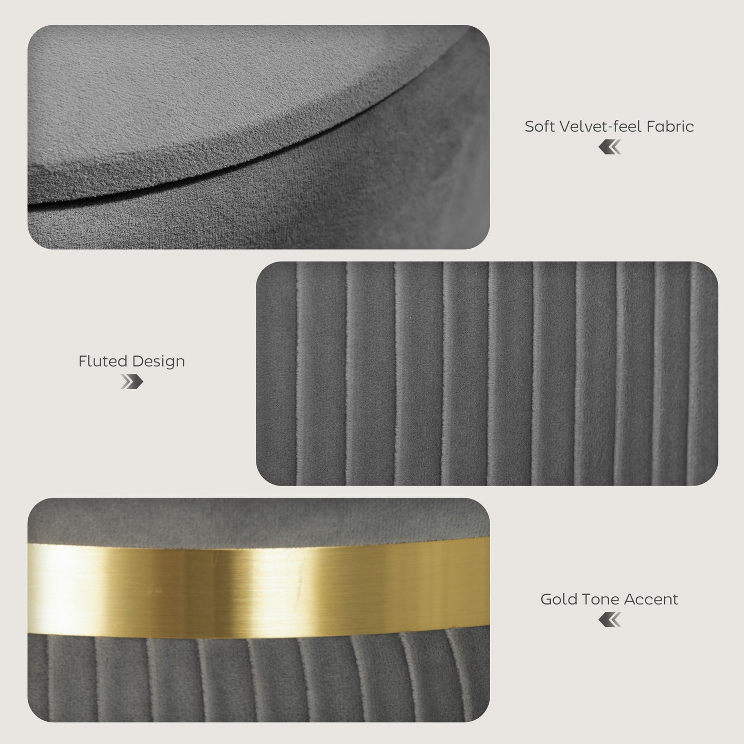 Velvet-Feel Storage Ottoman - Grey
