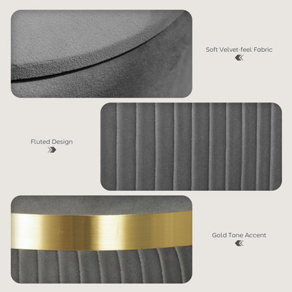 Velvet-Feel Storage Ottoman - Grey