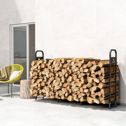 6.5 FT Steel Firewood Log Rack with 300 kg Capacity, Heavy Duty Indoor Outdoor Fireplace Wood Storage Shelf