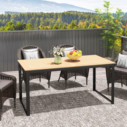 Garden Table for 6 People, 160 x 80 x 75 cm Rectangle Outdoor Dining Table with Slatted Top, Metal Frame, for Balcony, Deck