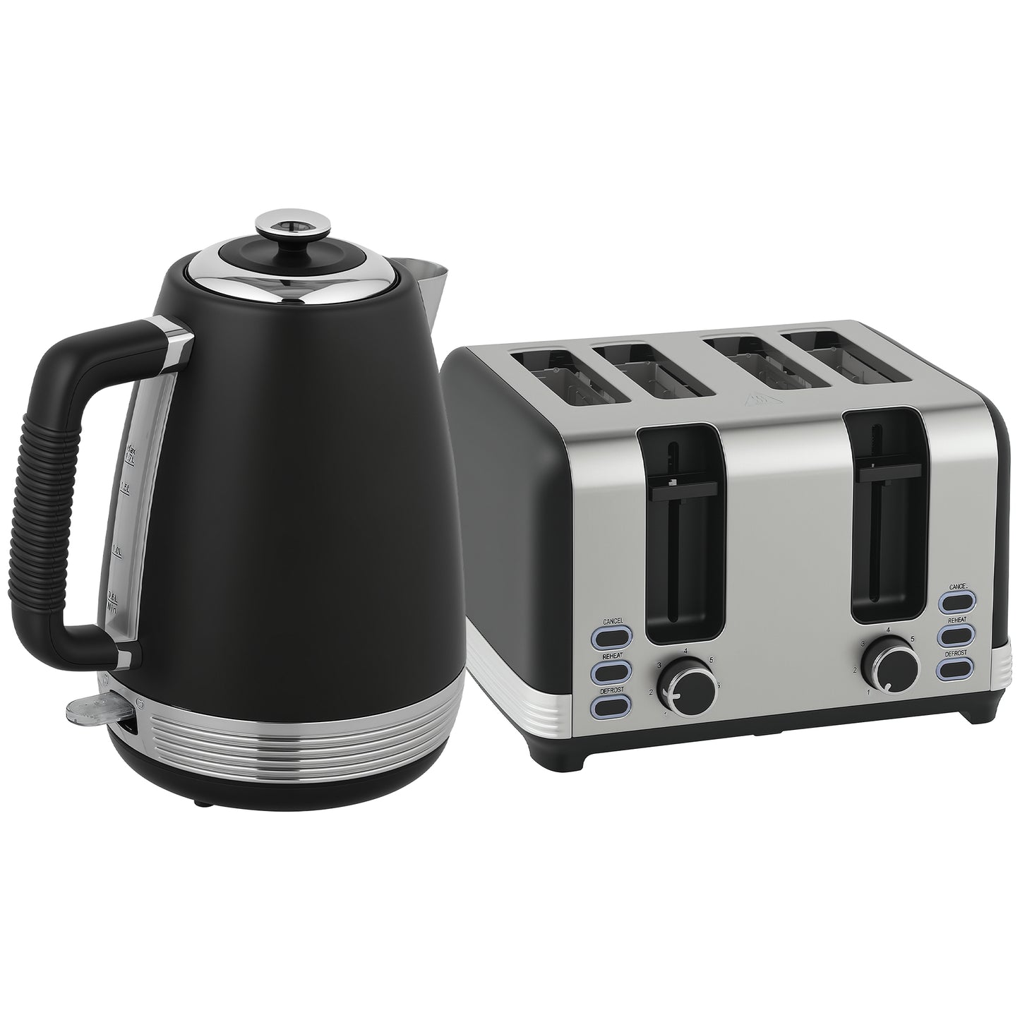 Stainless Steel Panel Kettle and Toaster Set - Black