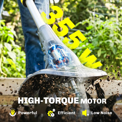 Cordless Tiller, 18V Electric Garden Rotavator with 2 x 4000mAh Batteries, Charger, 20cm Tilling Width & 18cm Depth