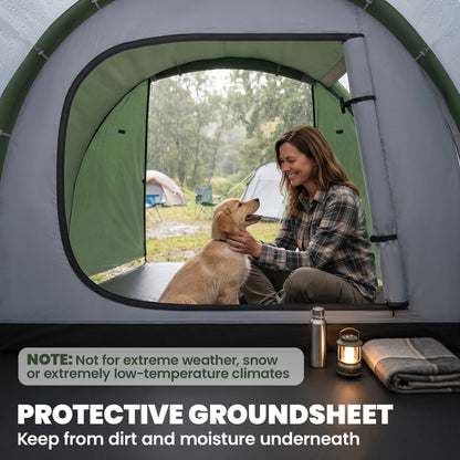 2 Man Tunnel Tent with Sewn-in Groundsheet, Air Vents, Rainfly, 2000mm Large Camping Tent with Bedroom, Porch