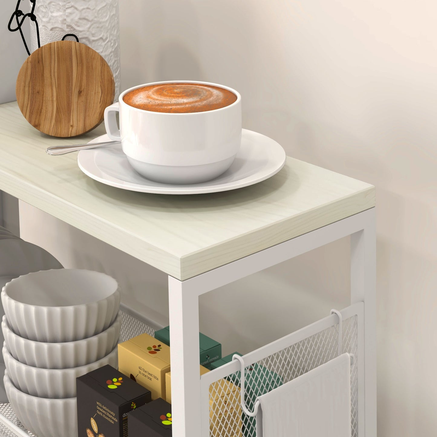 3-Tier Kitchen Cart with 3 Steel Wire Baskets - White