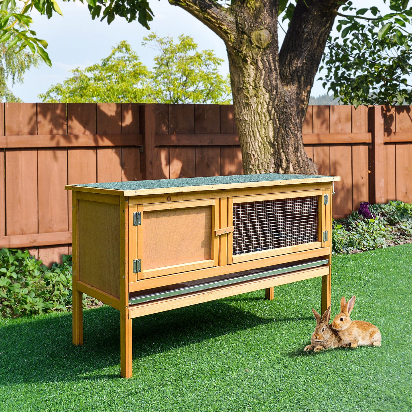 Rabbit Hutch Outdoor Guinea Pig Hutch House Small Animal Bunny Cage w/ Openable Roof, 115 x 44 x 65 cm