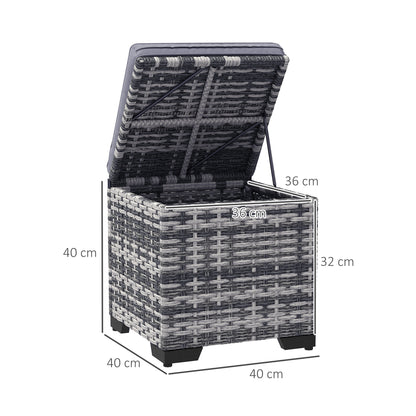 Set of 2 Rattan Storage Ottoman, Outdoor Footstool with Removable Cushions, Garden Storage Seat for Balcony, Porch
