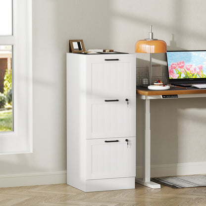 3 Drawer Filing Cabinet with Lock, Office Storage Cabinet with Adjustable Hanging Bars for A4 Letter Size Files, White