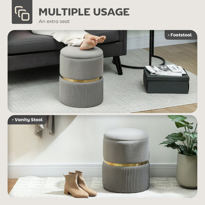Velvet-Feel Storage Ottoman - Light Grey