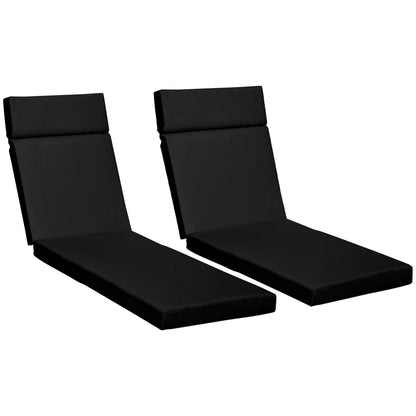 Set of 2 Sun Lounger Cushions, Replacement Cushions for Rattan Furniture with Ties, 196 x 55 cm, Cushion ONLY, Black