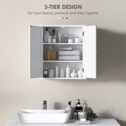 Bathroom Wall Cabinet, 3-Tier Wall-Mounted Bathroom Storage Cabinet with Adjustable Shelf, White