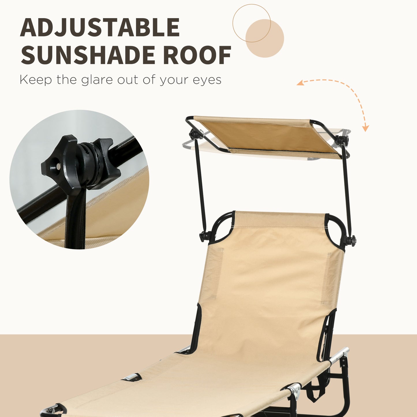 2 Piece Folding Sun Loungers with Canopy, Adjustable Recliner Garden Chairs with Side Pocket
