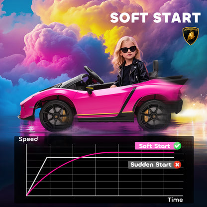 12V Lamborghini Autentica Licensed Kids Electric Car with Remote Control, 4 Suspension Wheels, Soft Start, Pink