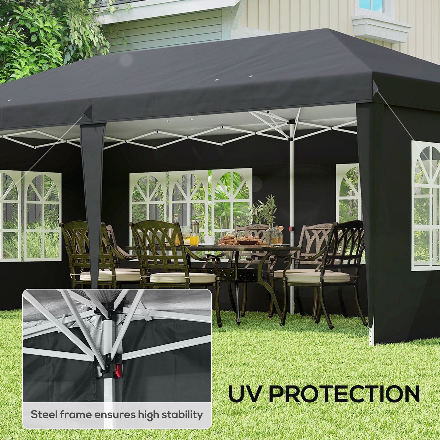 3 x 6m Pop-Up Gazebo, with Removable Walls - Black
