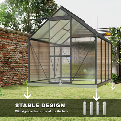 190 x 253 cm Walk-In Polycarbonate Greenhouse - Dark Grey