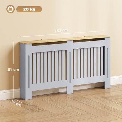 Slatted Radiator Cover, Painted Cabinet with Line Grill Design, 152L × 19W × 81H cm, Grey