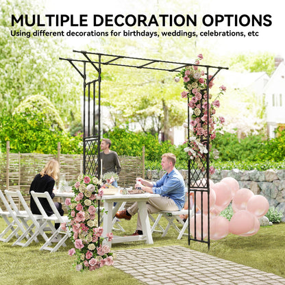 Garden Arch, PE-Coated Steel Arbour Trellis for Climbing Plants, Rose Arch, 180 x 40 x 215 cm, Black