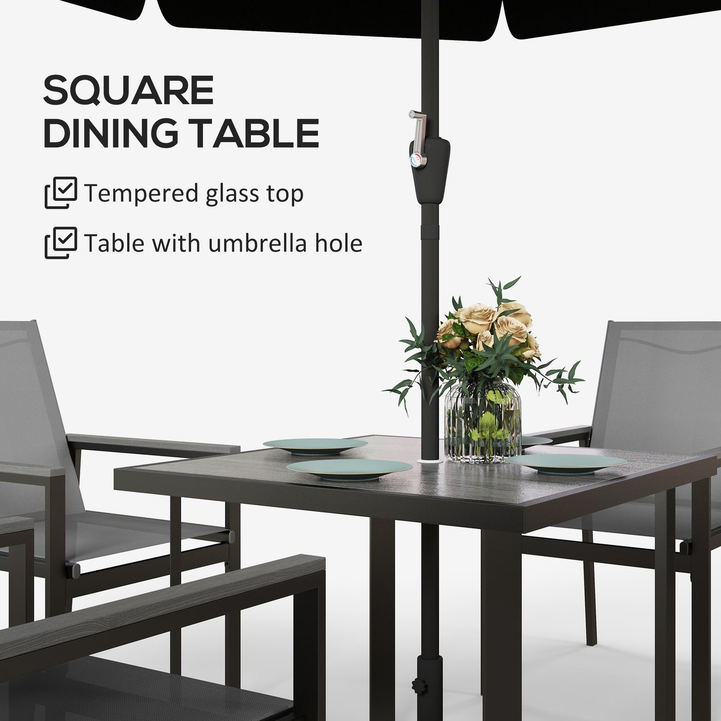 Five-Piece Metal Dining Set, with Glass-Top Table - Grey