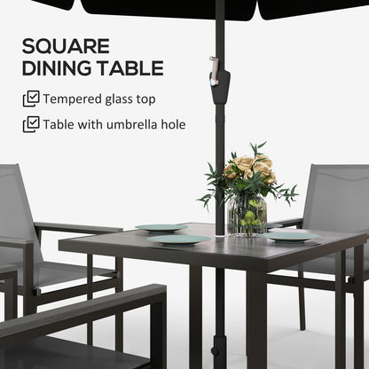 Five-Piece Metal Dining Set, with Glass-Top Table - Grey