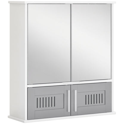 Bathroom Mirror Cabinet, Wall Mounted Storage Cupboard with Double Doors and Adjustable Shelf, Bathroom Organizer, Grey