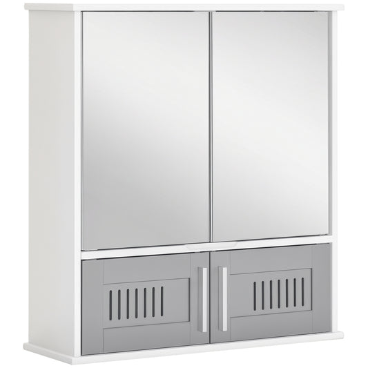 Bathroom Mirror Cabinet, Wall Mounted Storage Cupboard with Double Doors and Adjustable Shelf, Bathroom Organizer, Grey