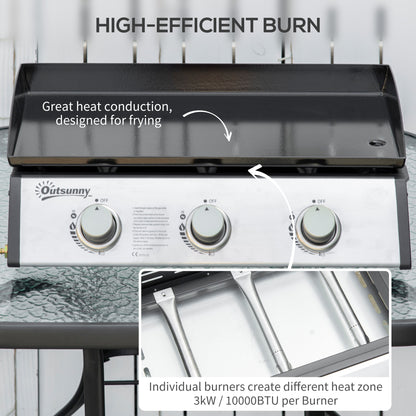 Gas Plancha Barbecue Grill with 3 Stainless Steel Burner, 7.5kW