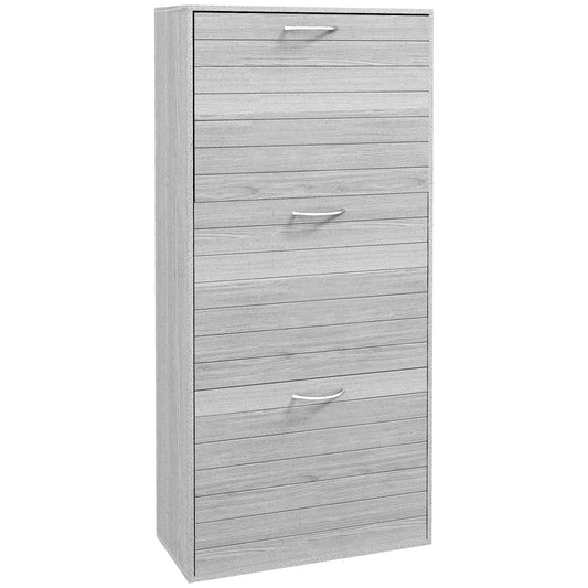 12-Shoe Flip Drawer Storage Cabinet - Grey Wood-Effect