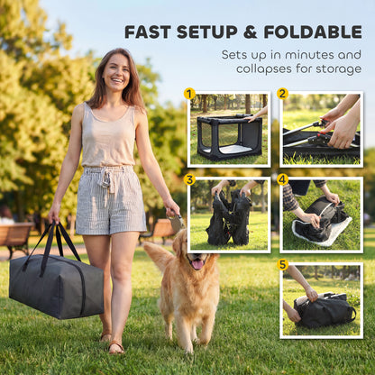 Soft Dog Crate Pet Travel Crate 90 x 64 x 64 cm with Removable Pad Mesh Window Army Green