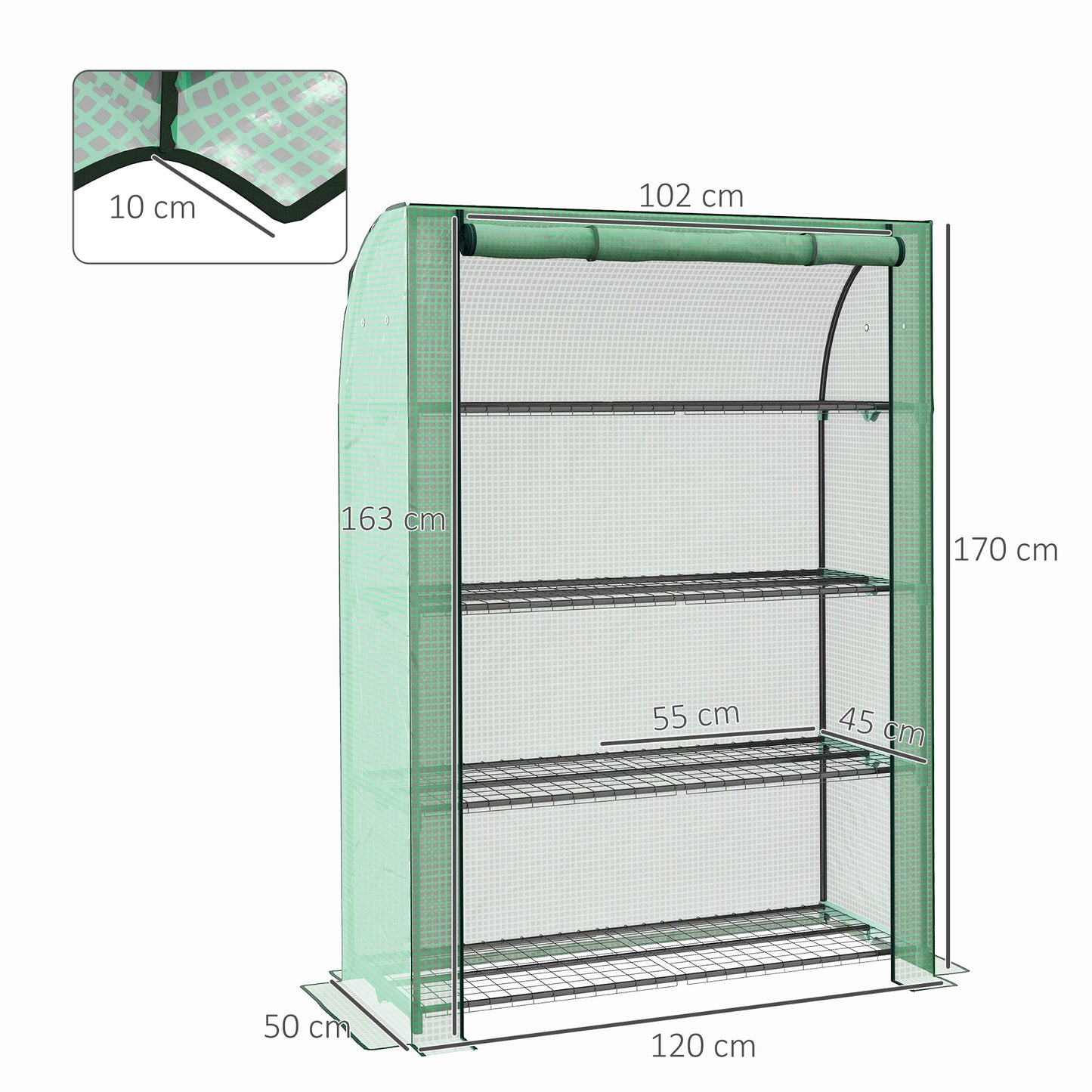 4 Tier Mini Greenhouse with Reinforced PE Cover, Portable Indoor Outdoor Green House with Roll-up Door and Wire Shelves