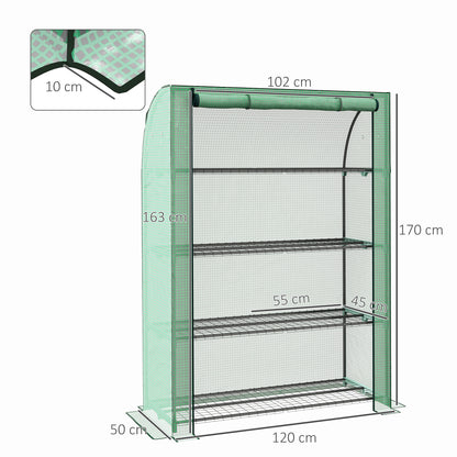 4 Tier Mini Greenhouse with Reinforced PE Cover, Portable Indoor Outdoor Green House with Roll-up Door and Wire Shelves