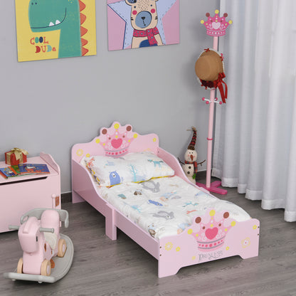 Kids Toddler Bed Princess Crown Theme Safety Side Rails Slats Home Bedroom Furniture Boys Girls 3-6 Years Pink 143 x 73 x 60