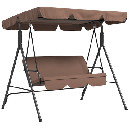 3 Seater Garden Swing Chair, Outdoor Swing Chair with Adjustable Canopy, Mental Frame & Cushions, Brown
