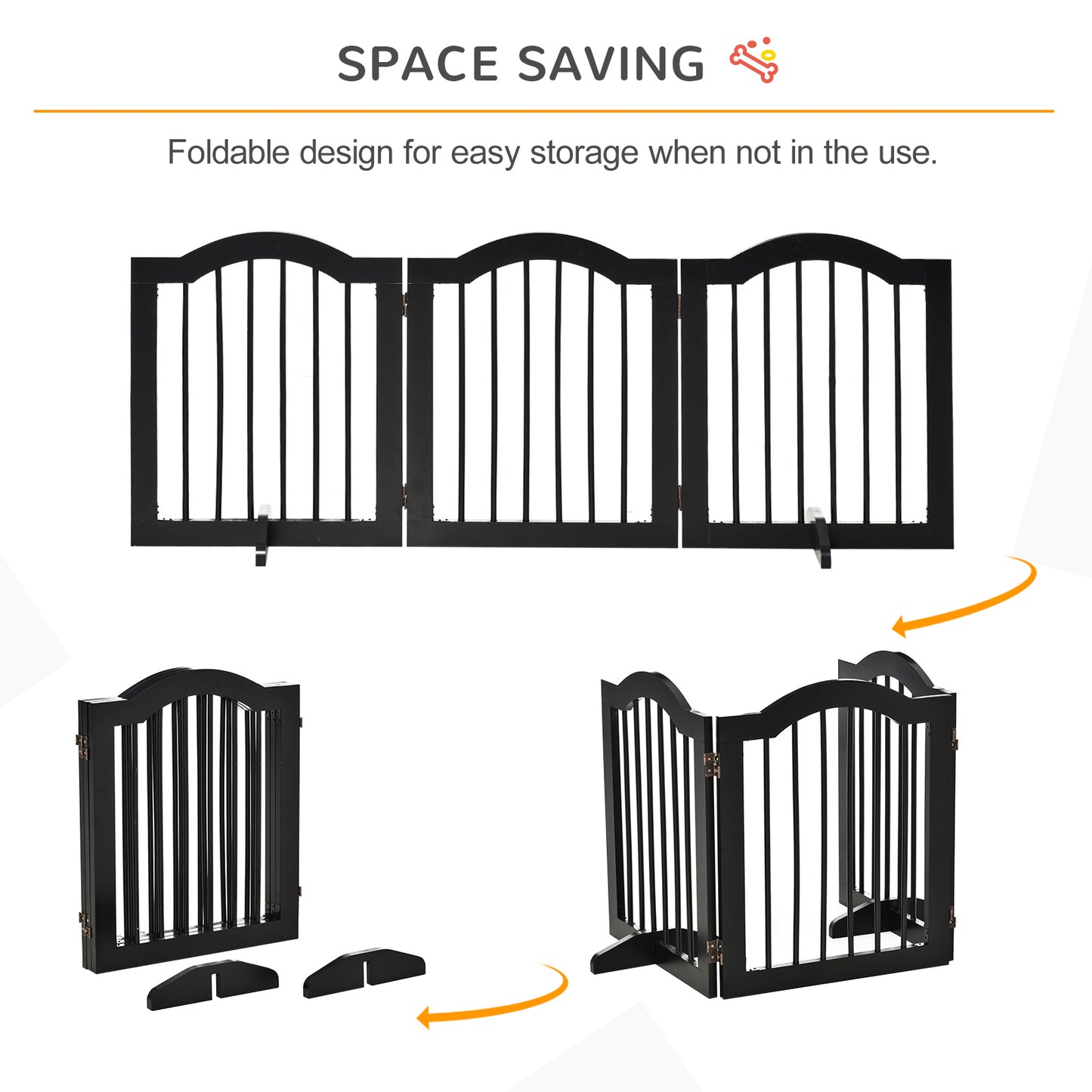 Freestanding Dog Gate Wooden Stair Gate for Dogs with Support Feet Foldable Pet Fence Safety Barrier for the House Doorway St