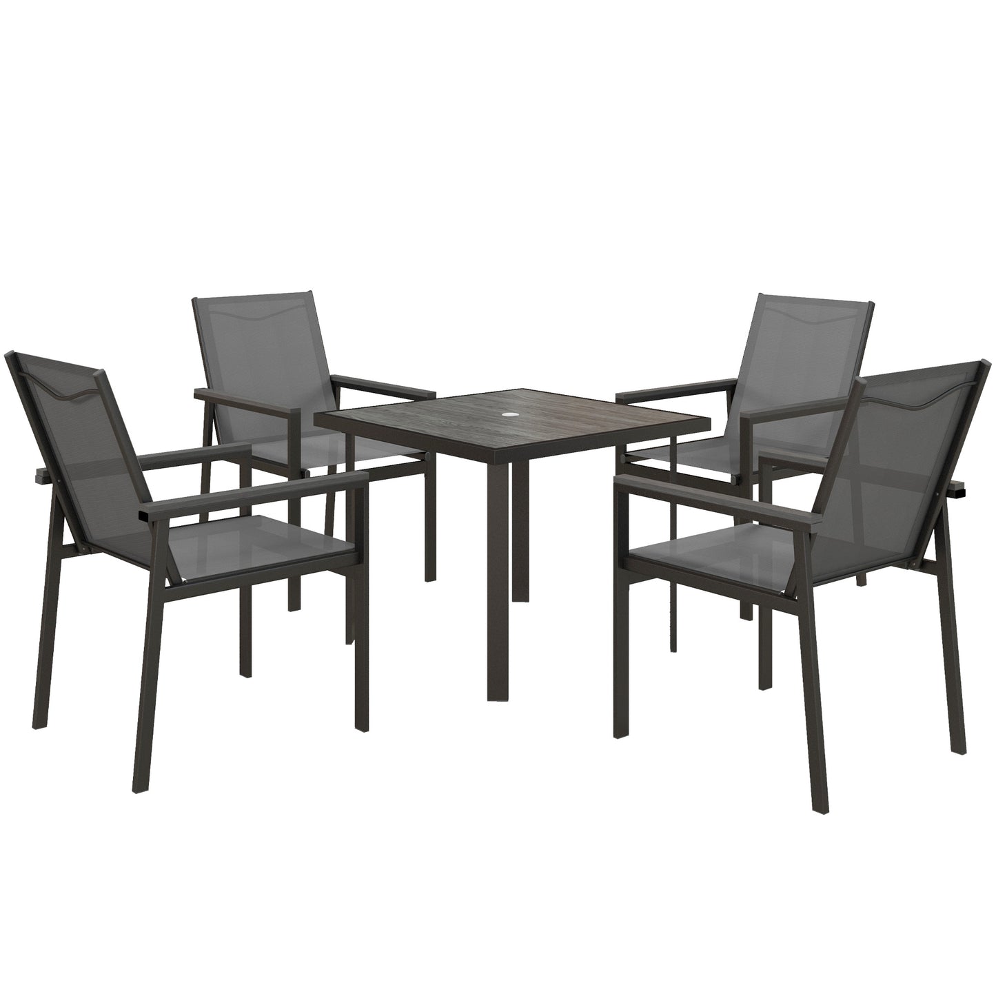 Five-Piece Metal Dining Set, with Glass-Top Table - Grey