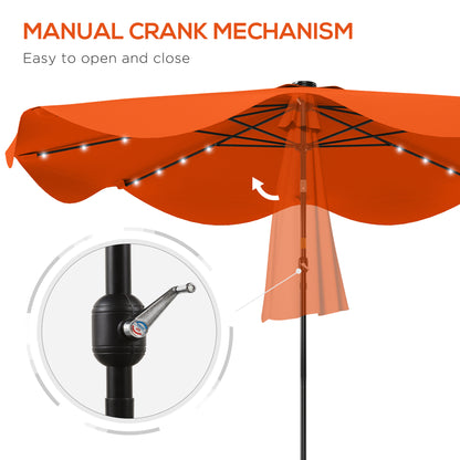 Solar Patio Umbrella with LED and Tilt, Outdoor Market Table Umbrella Parasol with Crank, 3 x 3 (m), Orange