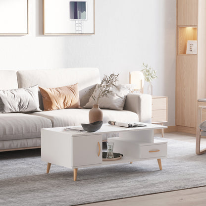 Modern Minimalism Coffee Table with Storage, Sofa Side Table with Shelf & Drawer for Living Room Reception Room, White
