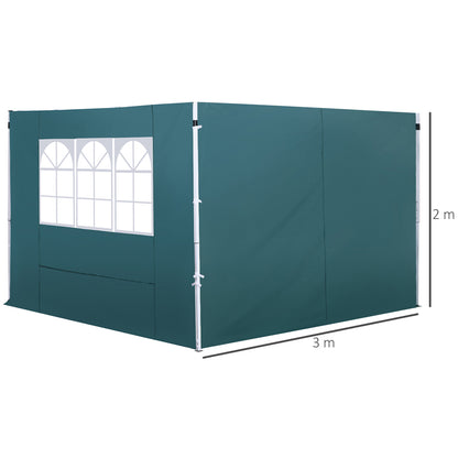 2.95 Meters Gazebo Replaceable Exchangeable Side Panel Wall Panels Walls With Window, Dark Green