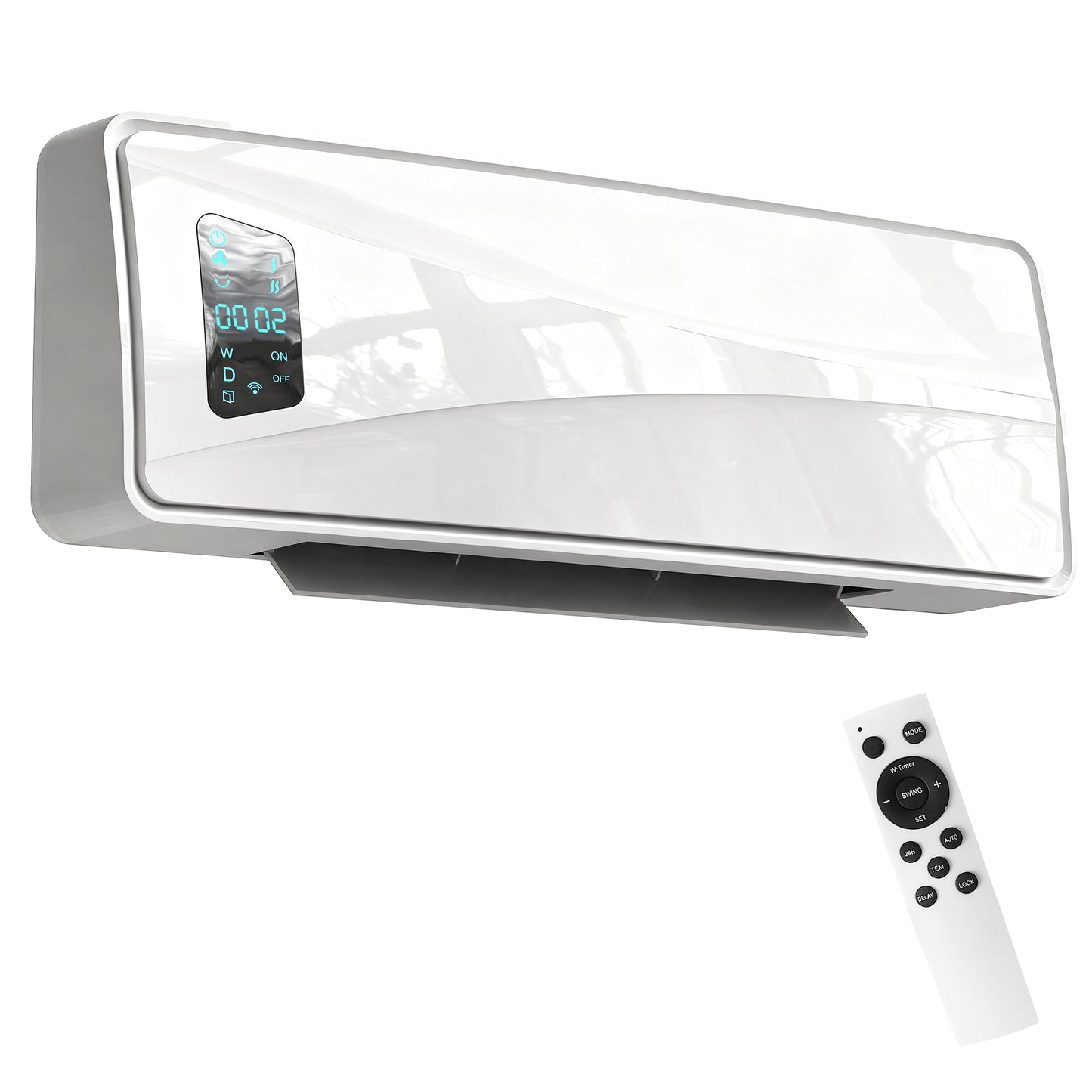 2000W Ceramic Electric Heater with Fan, Adjustable Thermostat, Wall Mounted - White