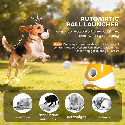 Automatic Dog Ball Launcher with 5 ETPU Balls 5.8 cm, 3 Distance Settings 6/10/14 m, Orange