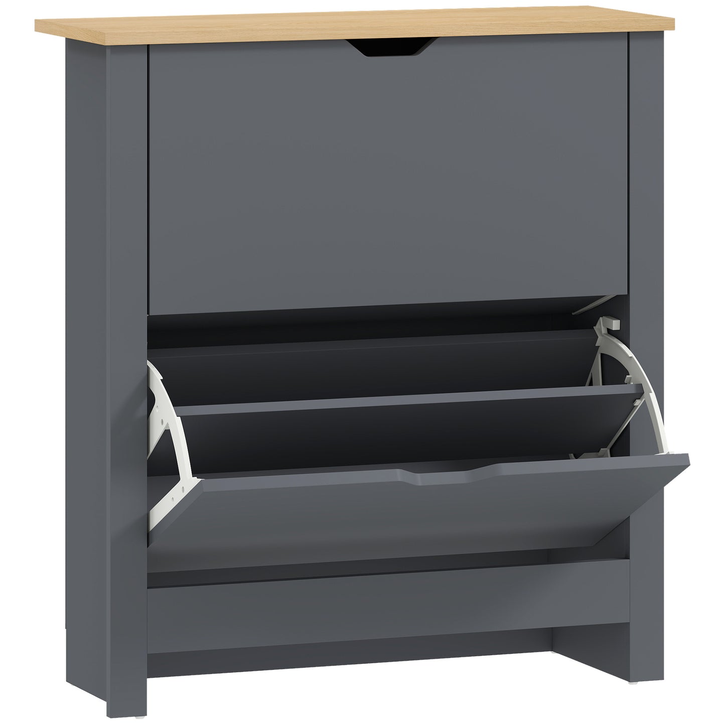 Slim Shoe Cabinet, Narrow Shoe Cupboard with 2 Flip Drawers, Adjustable Shelves for 12 Pairs of Shoes, Charcoal Grey