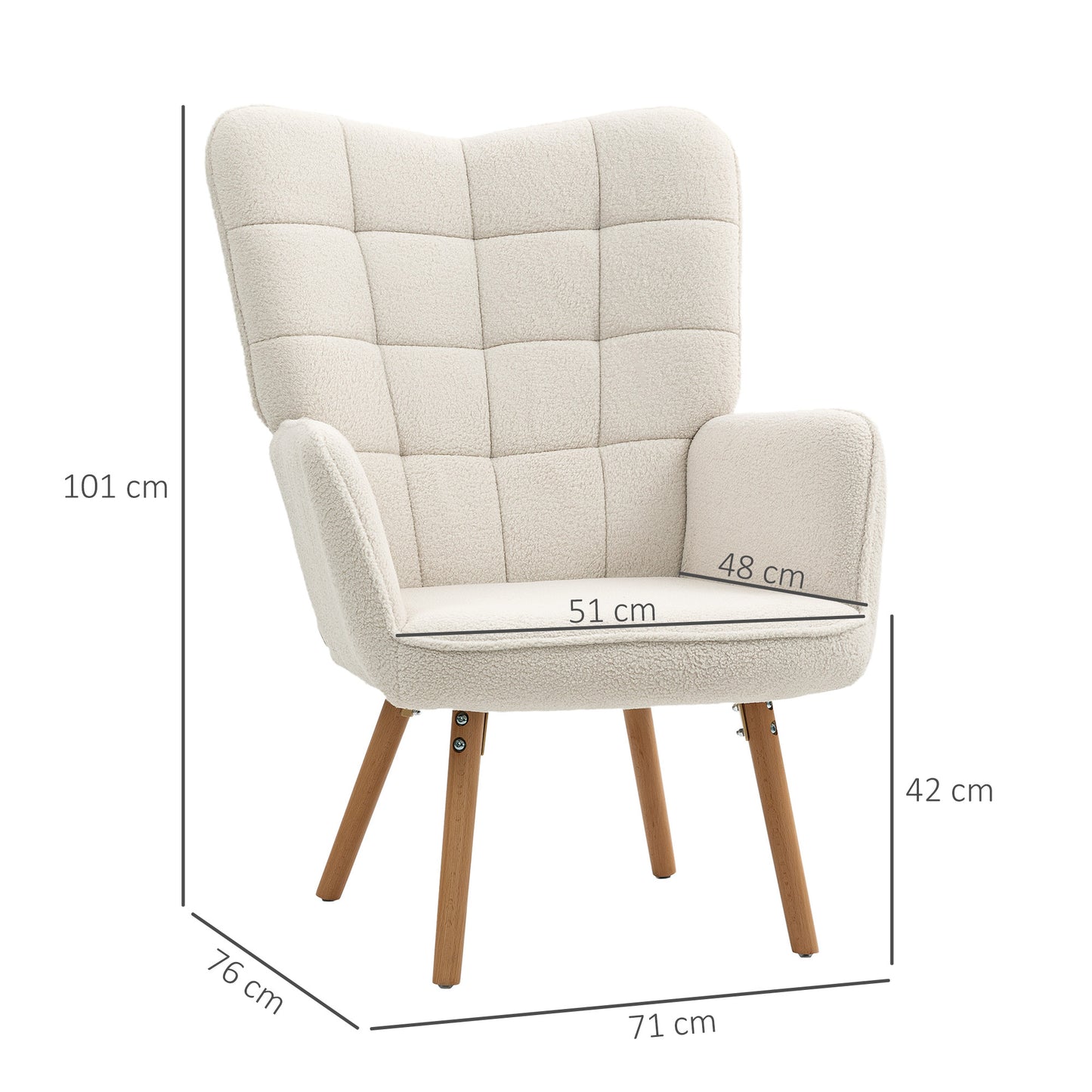 Modern Accent Chair, Upholstered High Back Armchair with Tufted Wingback, Seat Padding