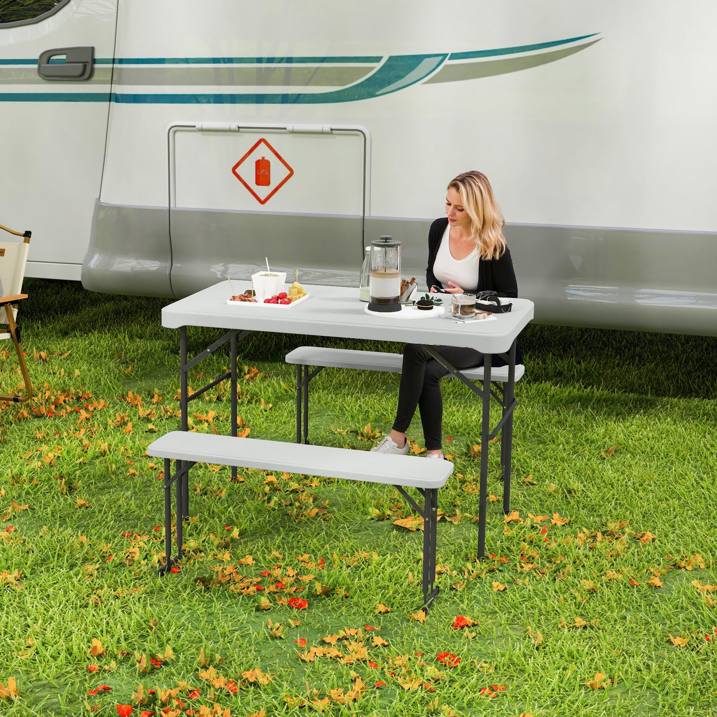 Three-Piece Folding Picnic Table and Bench Set - White
