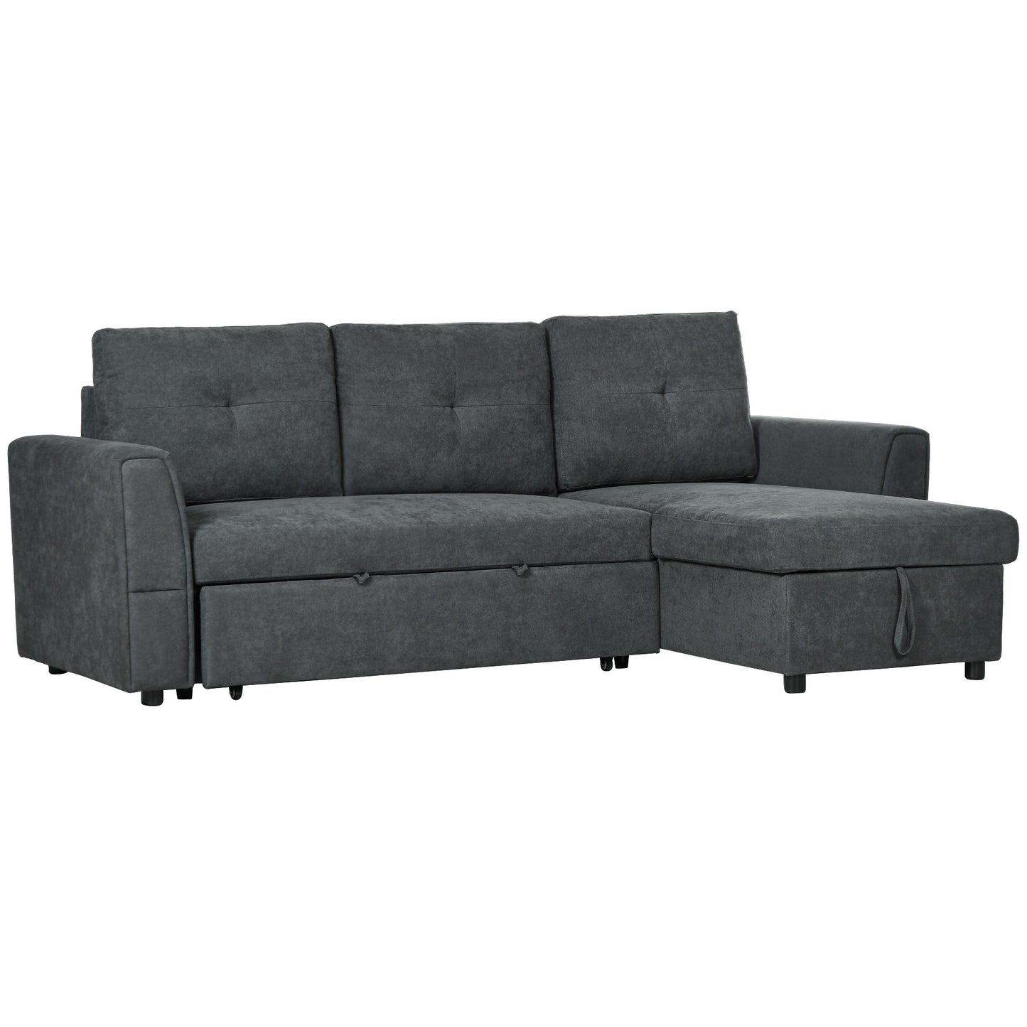 3 Seater Sofa Bed, Pull Out Sofa Bed with Storage for Living Room, Dark Grey