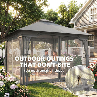 3.3 x 3.3 m Outdoor Garden Gazebo with Post Shelves, UPF50+ Patio Permanent Pavilion with Hook, Dark Grey