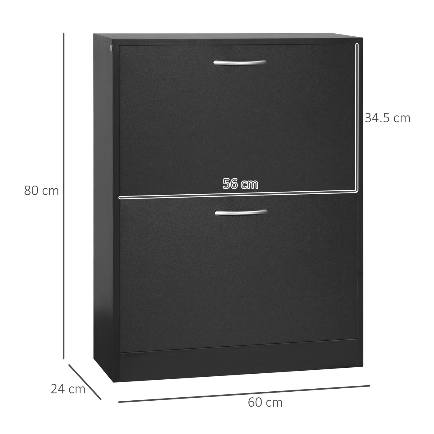 2 Drawer Shoe Cabinet, Narrow Shoe Storage Cabinet with Flip Doors and Adjustable Shelves