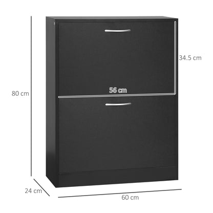 2 Drawer Shoe Cabinet, Narrow Shoe Storage Cabinet with Flip Doors and Adjustable Shelves