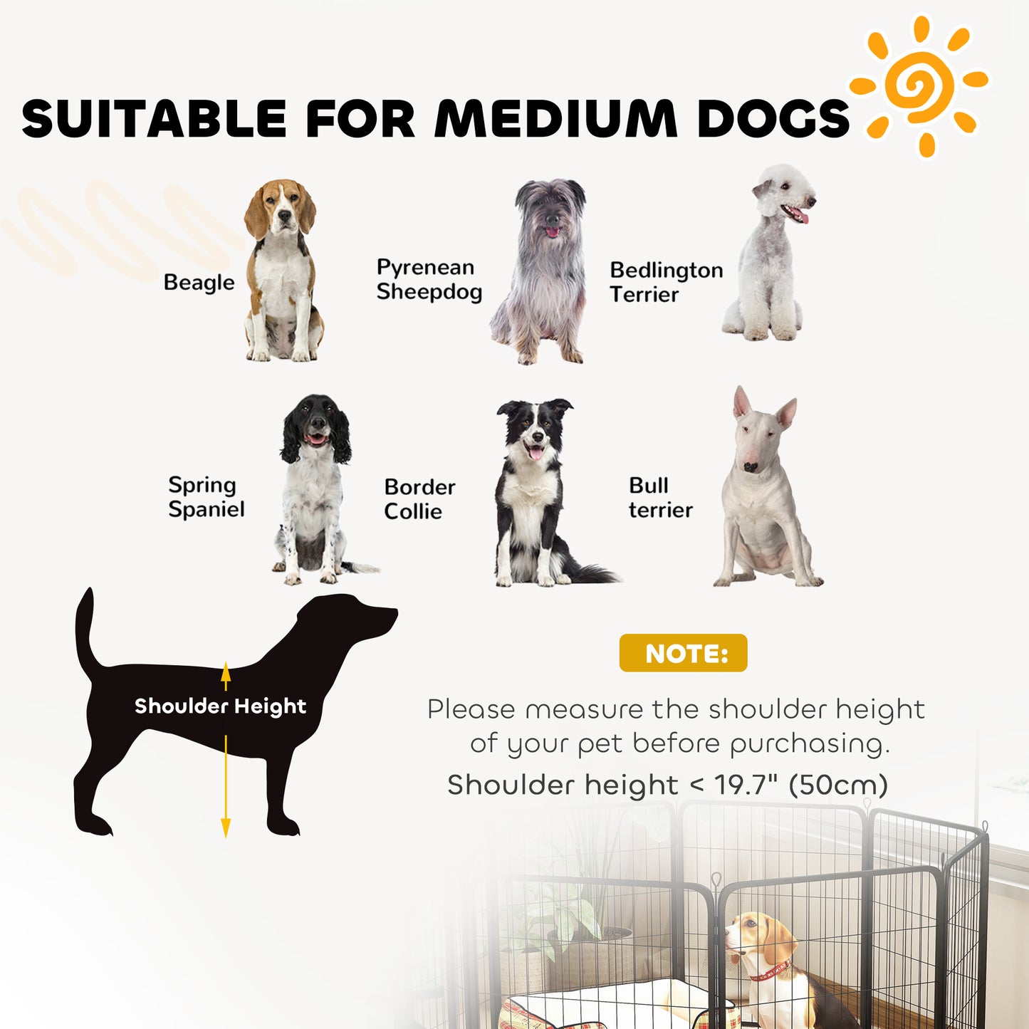 Eight-Panel Dog Playpen with Door, for Large Dogs, Indoors, Outdoors, 80cm Tall, Black