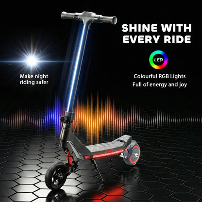 Electric Scooter for Kids, Foldable E Scooter for Age Age 6+ with LED Display, RGB lights, Up to 16km/h, Black
