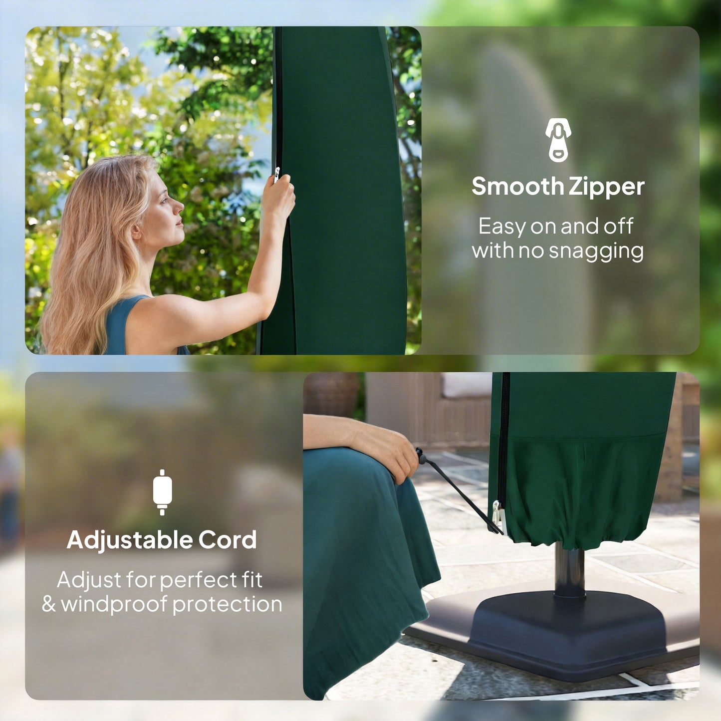 Parasol Cover, 300D Oxford Cantilever Umbrella Cover Fit for 2-4m Parasol, Green